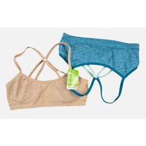 Hanes Girl's S Comfort Flex Bra Seamless Racerback 2-Pack Dark Aqua heather/ Nud